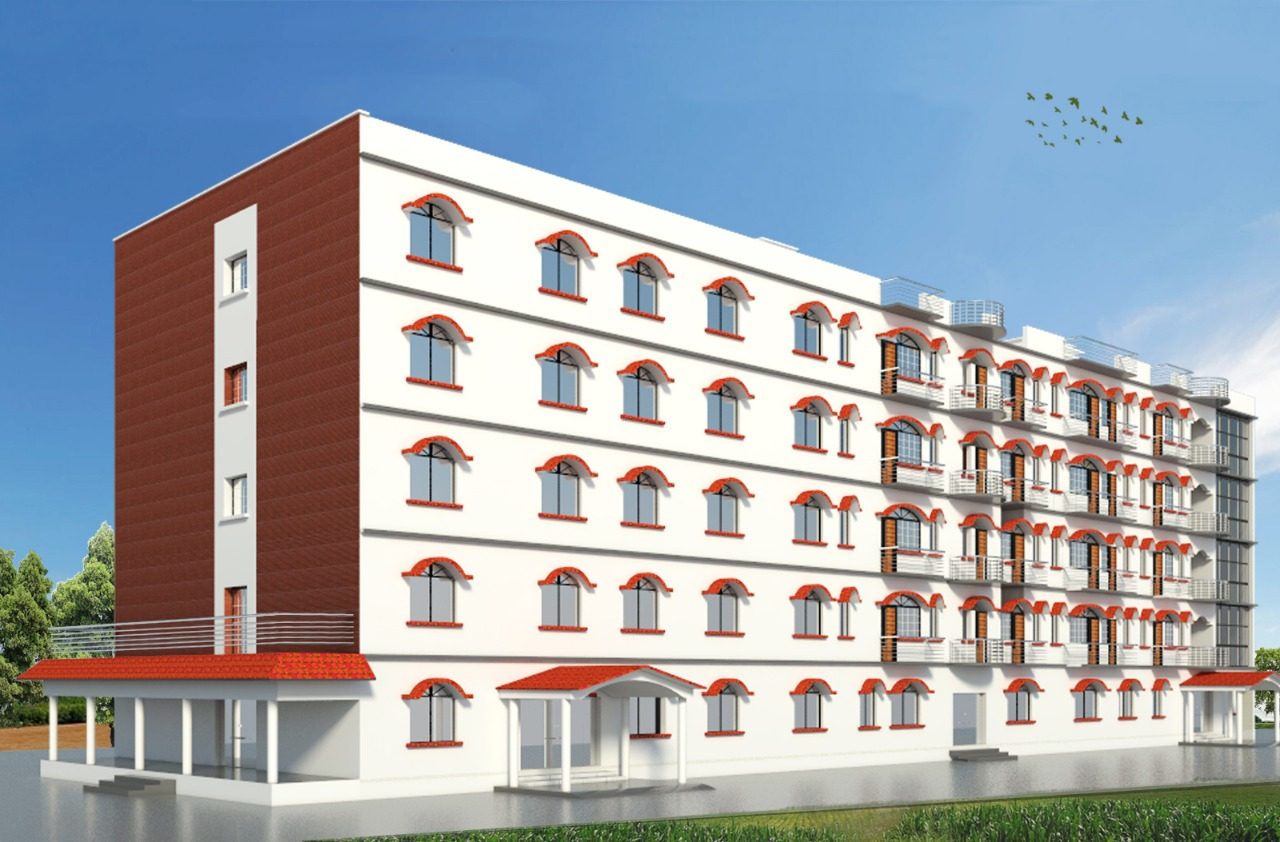 Eye hospital — angled view along the facade