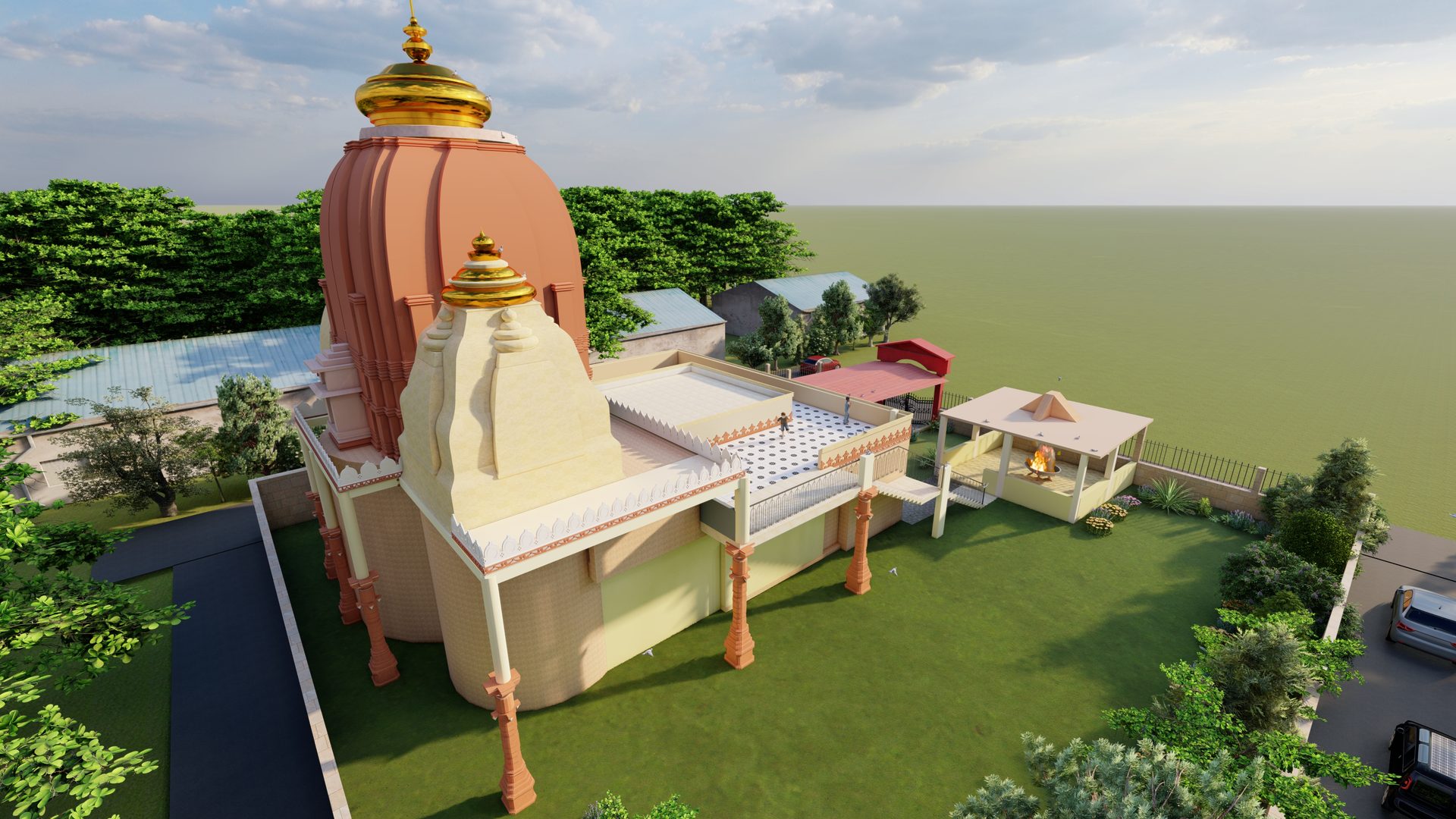 Shiv Mandir — elevated three-quarter view