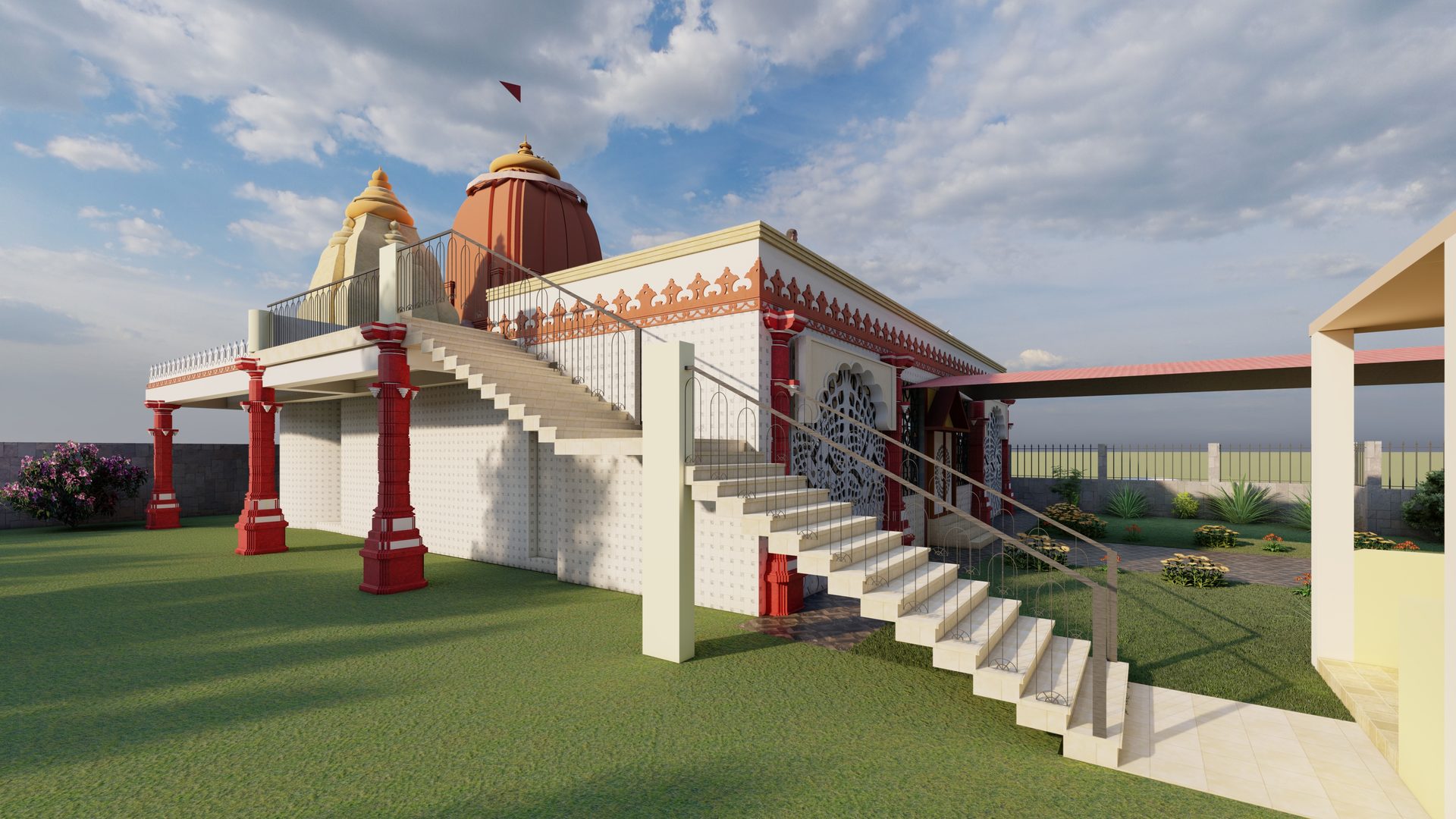 Shiv Mandir — gateway interior with jali screens