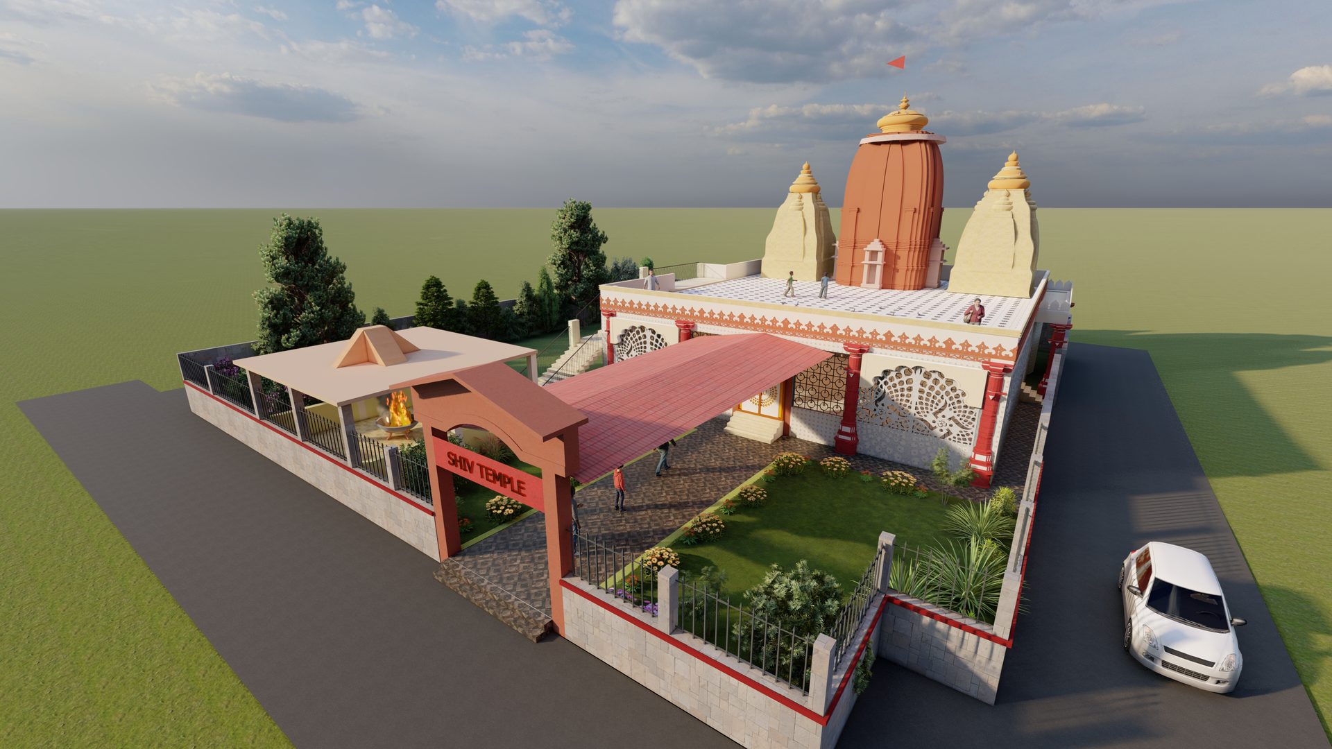 Shiv Mandir — shikhara and domes against the sky