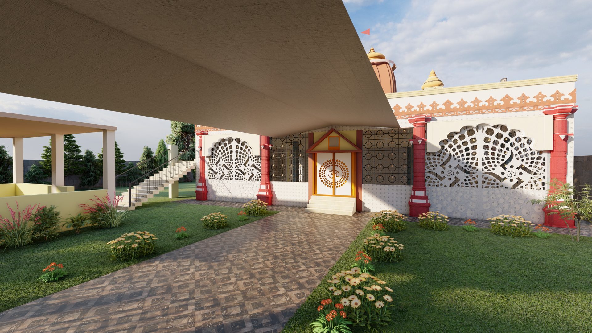 Shiv Mandir — ceremonial staircase approach